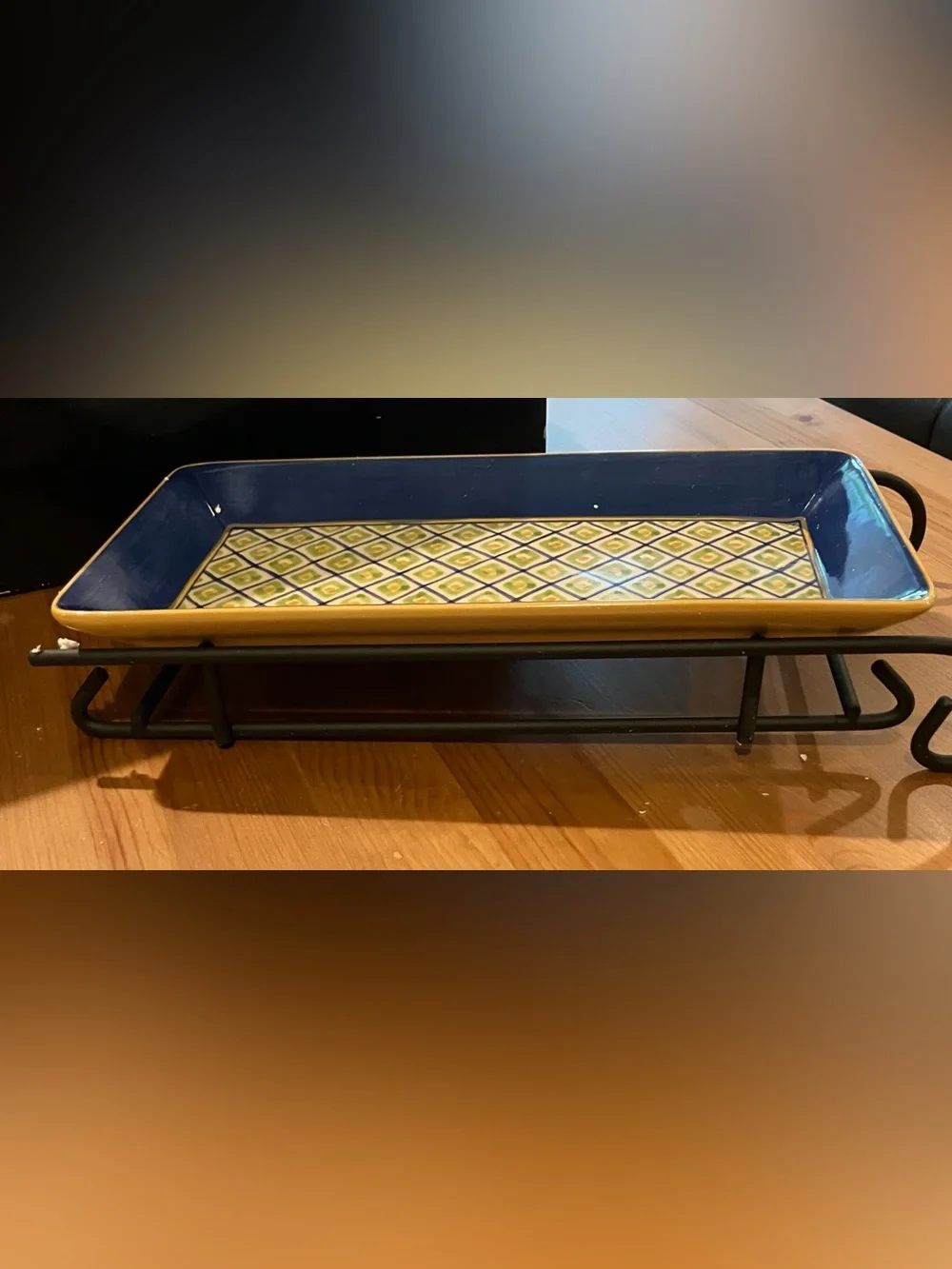 NWOT Pfaltzgraff Villa Della Luna Sled Server 11” Tray w/Iron Stand Rare